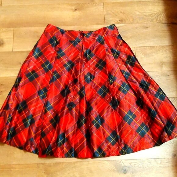 Truly 4 You silky plaid festive retro pockets pleated skirt L - Picture 1 of 11
